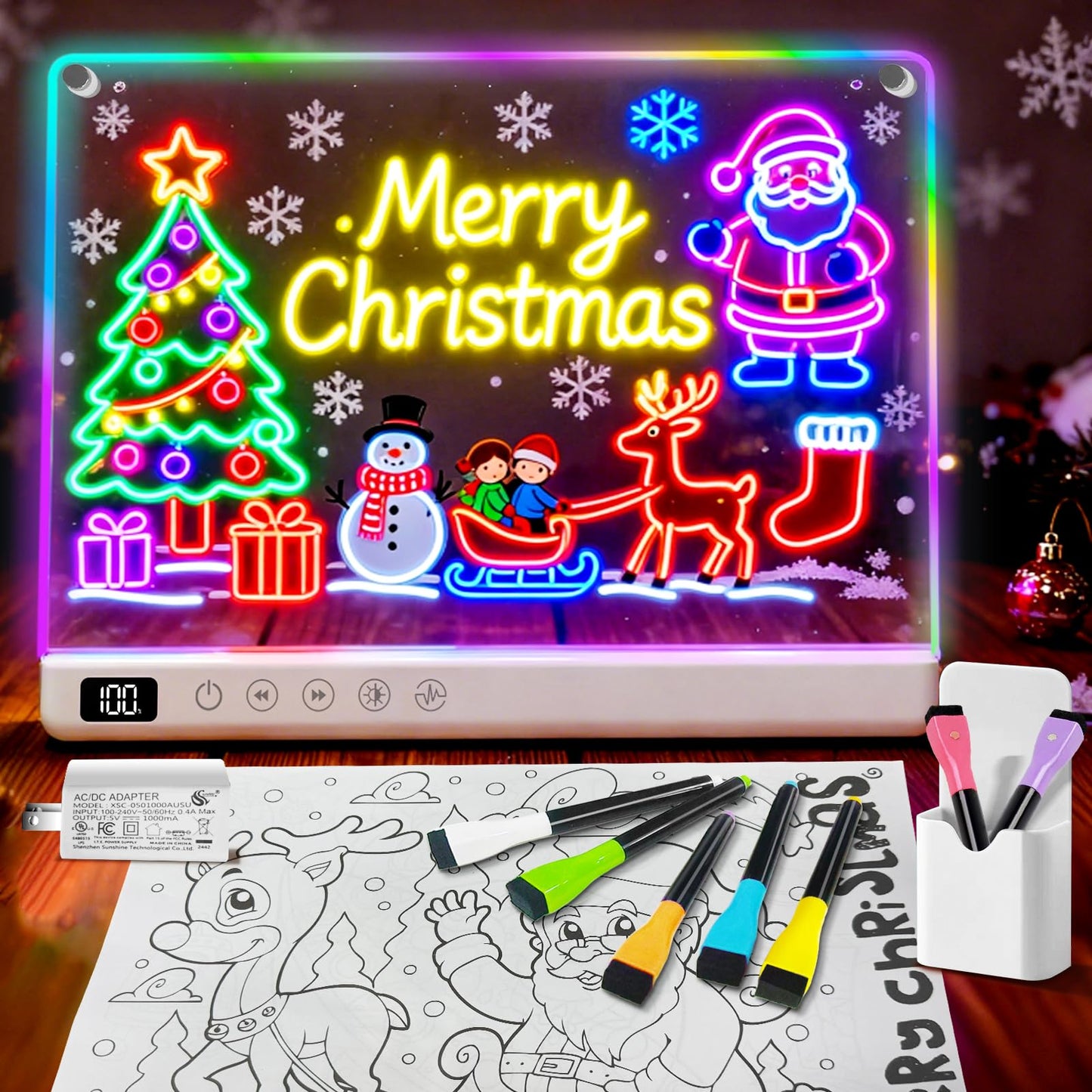 Led Drawing Board with 13 Light Effects, 13.7"x10" Rechargeable Glow Doodle LED Note Board with Colors, Neon Light Up Drawing Tablet Gifts for Kids for Christmas Birthday Gifts Presents