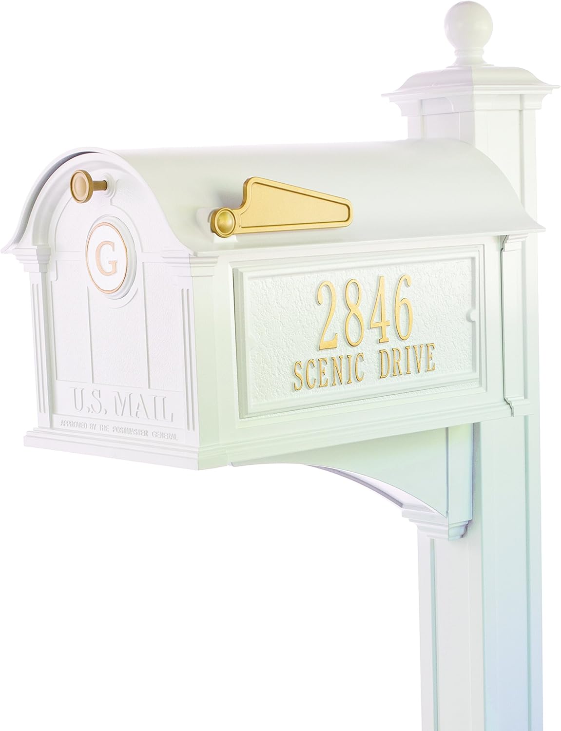 Whitehall™ Personalized Whitehall Balmoral Mailbox with Side Address Plaques, Monogram & Post Package (3 Colors Available)