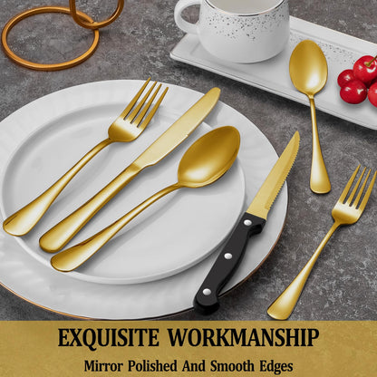 24-Piece Silverware Set with Steak Knives – Stainless Steel Flatware for 4