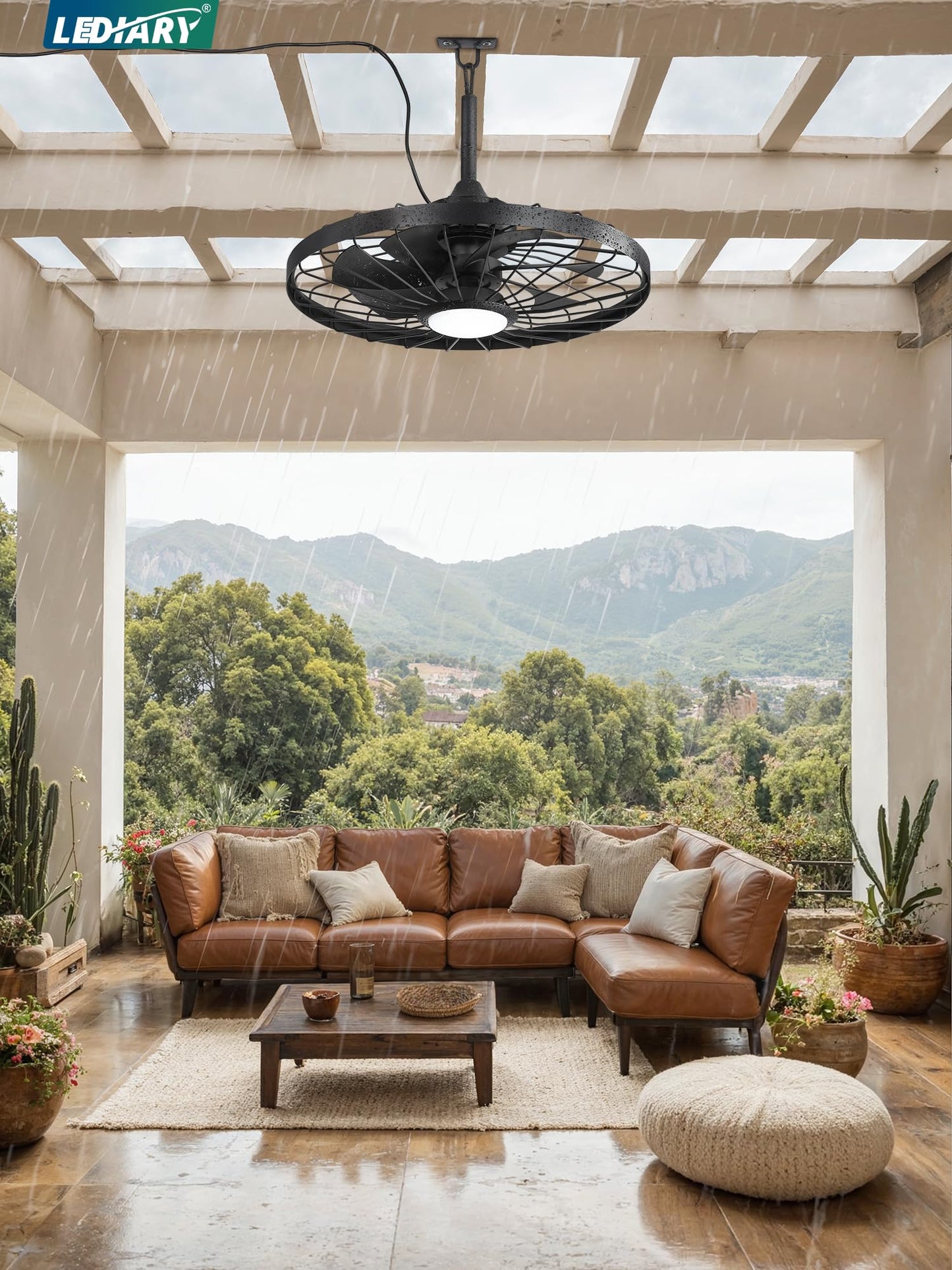 Outdoor Hanging Ceiling Fan with Light – 3CCT, 6-Speed, IP65