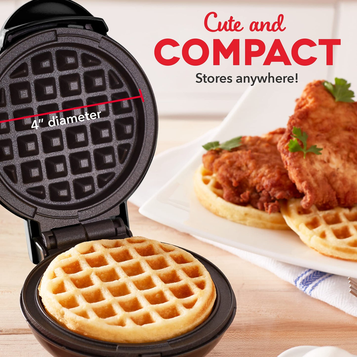 DASH Mini Maker for Individual Waffles, Hash Browns, Keto Chaffles with Easy to Clean, Non-Stick Surfaces, 4 Inch, White Pineapple
