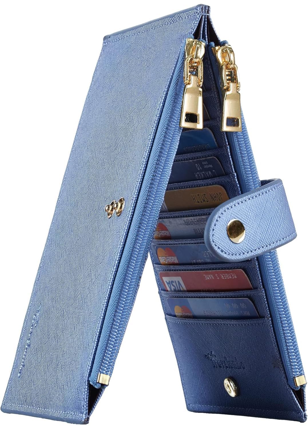 Travelambo RFID Wallet Women Large Size Bifold Multi Card Wallet Case with Zipper Pocke Credit Card Holder for Women