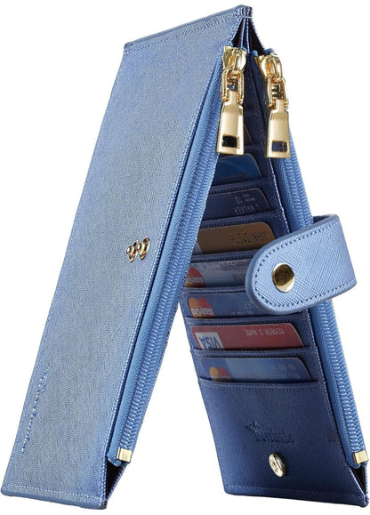 Travelambo RFID Wallet Women Large Size Bifold Multi Card Wallet Case with Zipper Pocke Credit Card Holder for Women