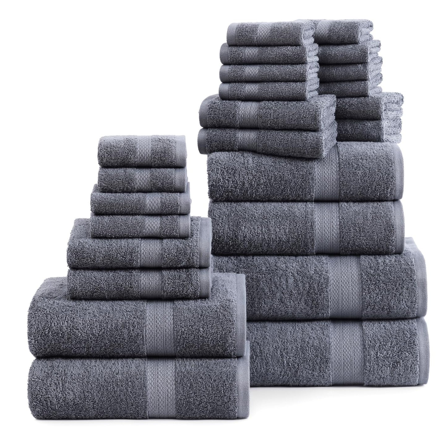 LANE LINEN 24 Piece Bathroom Towels Set - 100% Cotton Bath Towel Sets, 4 Bath Towels Extra Large, 2 Bath Sheets, 6 Hand Towels for Bathroom, 8 Face Wash Cloth, 4 Fingertip Towels - White Towels