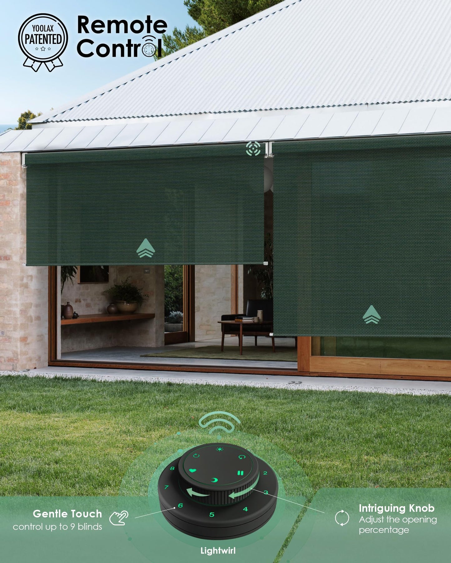 Yoolax Motorisierte Außenrollos, Smart-Jalousien, kompatibel mit Alexa Google, Sonnenschutz mit Fernbedienung, Smart-Jalousien für Veranda, Terrasse, wasserdichte Rollos, individuell anpassbar (3 % Offenheit, Alpine Rock) 