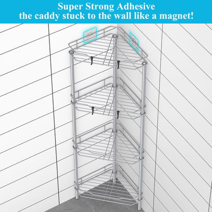 4 Tier Floor Standing Corner Shower Caddy Organizer Shelf with Hooks