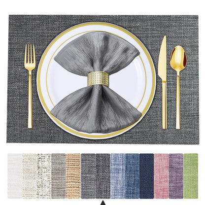 Set of 6 Placemats – Washable Woven Vinyl Table Mats for Dining, Kitchen, Indoor/Outdoor Use