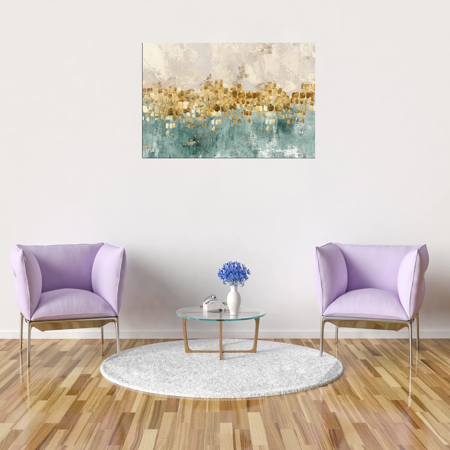 DZL Art A74675 Gold Abstract Painting Modern Decor Wall Art Gold Canvas Gray Painting Contemporary Decor Gray Abstract Canvas Living Room Art Painting