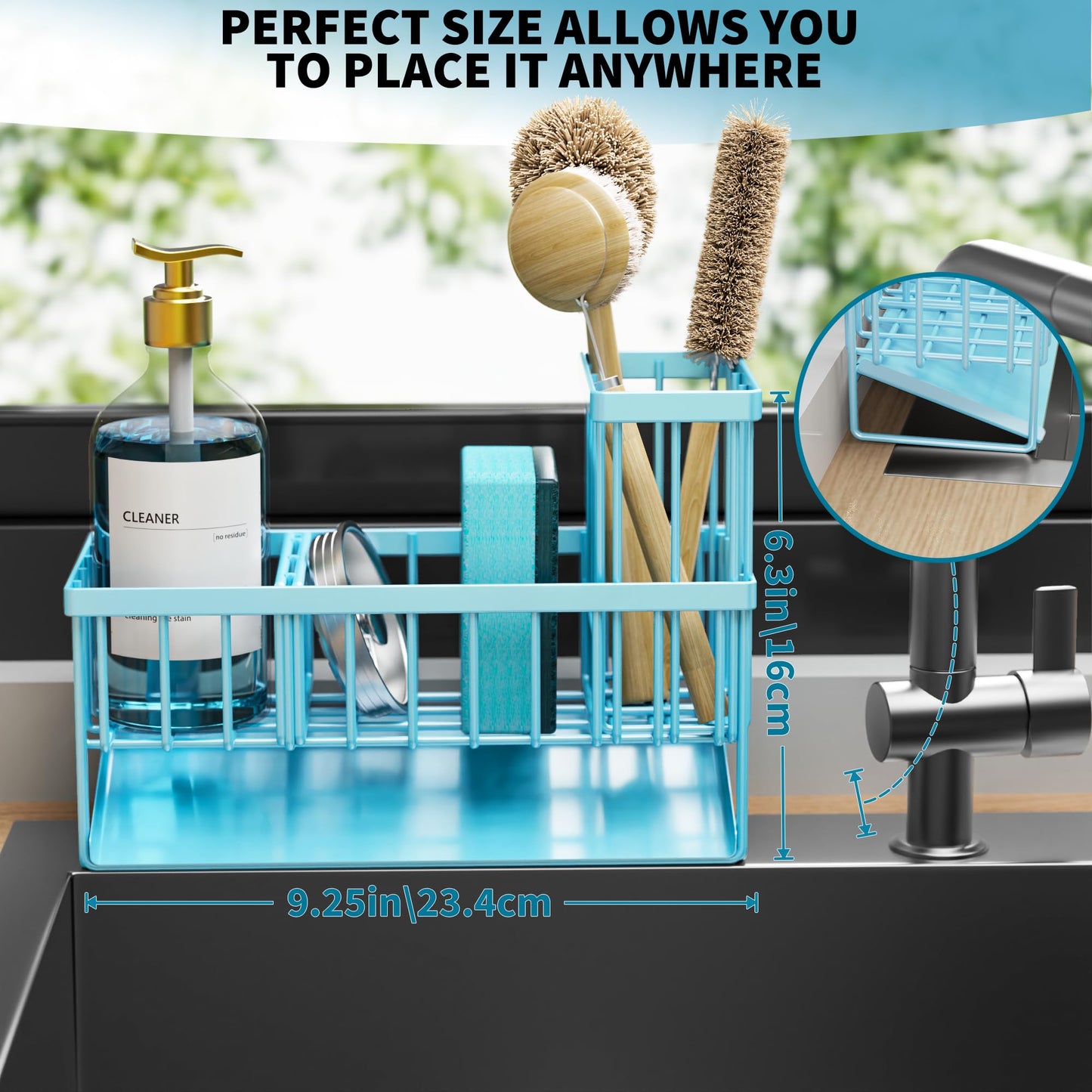 Kitchen Sink Caddy Organzier with High Brush Holder, Sponge Holder for Sink, 304 Rustproof Stainless, Kitchen Countertop Soap Dispenser Organizer, Kitchen Decor and Accessories