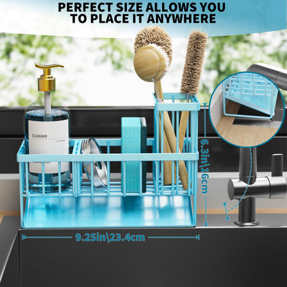 Kitchen Sink Caddy Organzier with High Brush Holder, Sponge Holder for Sink, 304 Rustproof Stainless, Kitchen Countertop Soap Dispenser Organizer, Kitchen Decor and Accessories