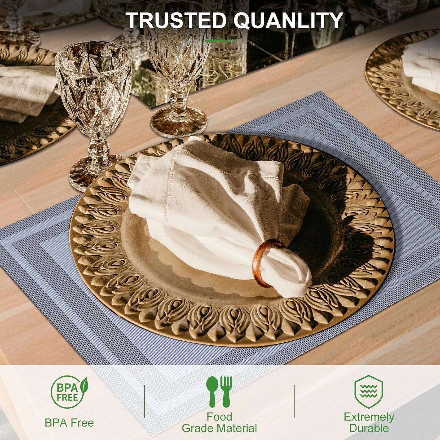 Placemats Set of 6 Woven Vinyl Placemat for Dining Table Washable Wipeable Kitchen Place Mats Durable Indoor Outdoor Table Mats 01 Beige, 6 Pcs