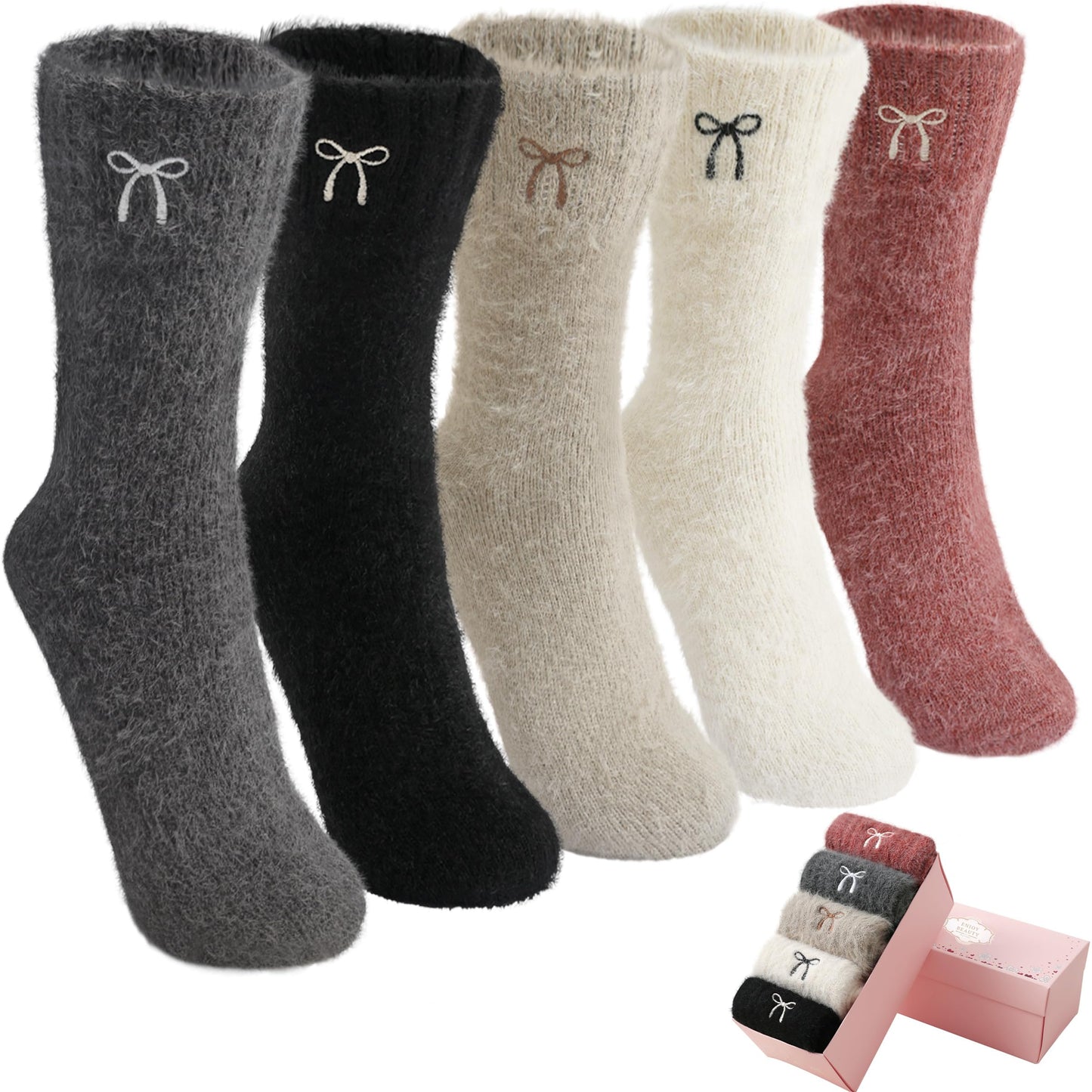 5 Pairs Fuzzy Soft Cozy Comfortable Socks for Women, Casual Sleep Comfy Socks, Perfect Warm Winter Gifts for Women