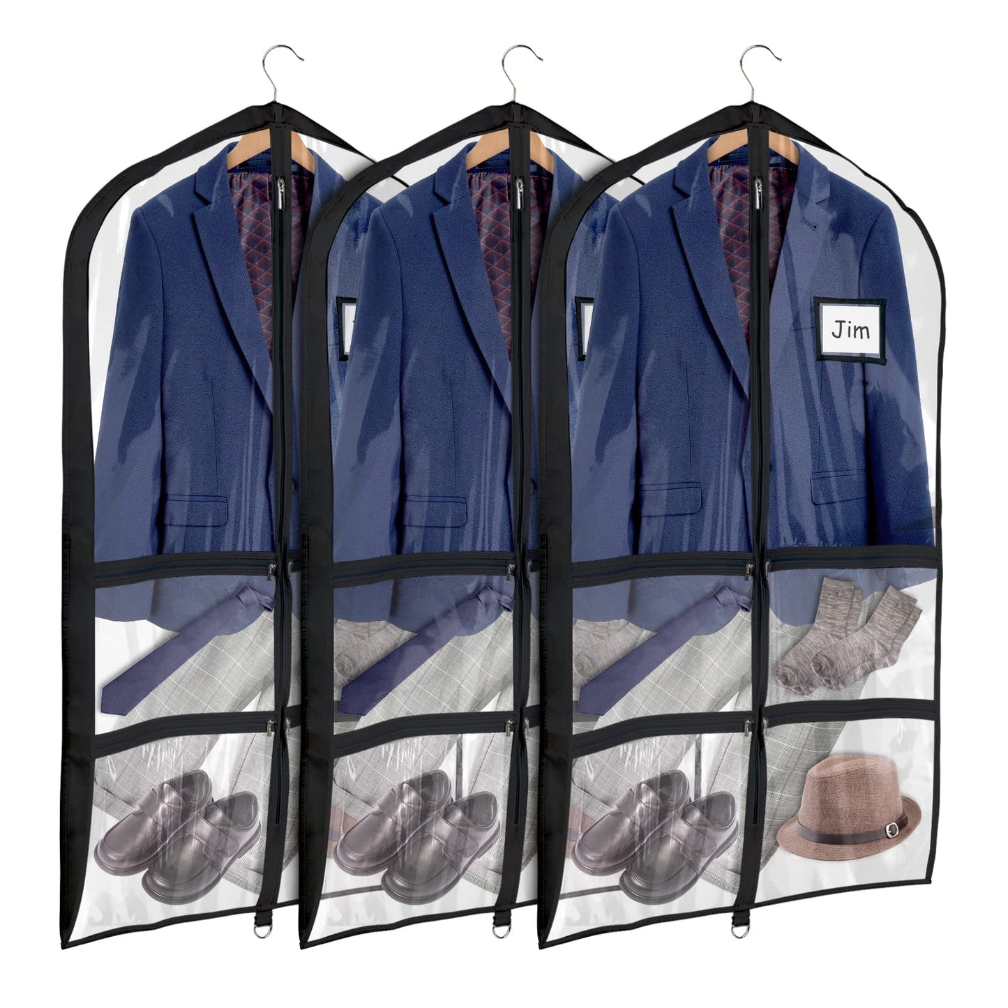 Univivi Clear PVC Dance Costume Bags (3 Pack) Garment Bag 40 Inch for Dance Competitions, with 4 Medium Clear Zipper Pockets and 1 Large Back Zippered Pocket [Upgraded Version]