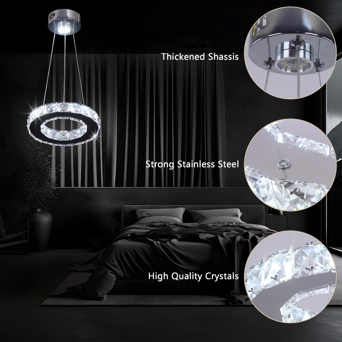 Modern Crystal Chandeliers LED Pendant Lighting Round Ring Flush Mount Ceiling Light Fixture Mini Chandelier for Dining Room Kitchen Island Hallway (3 Color)