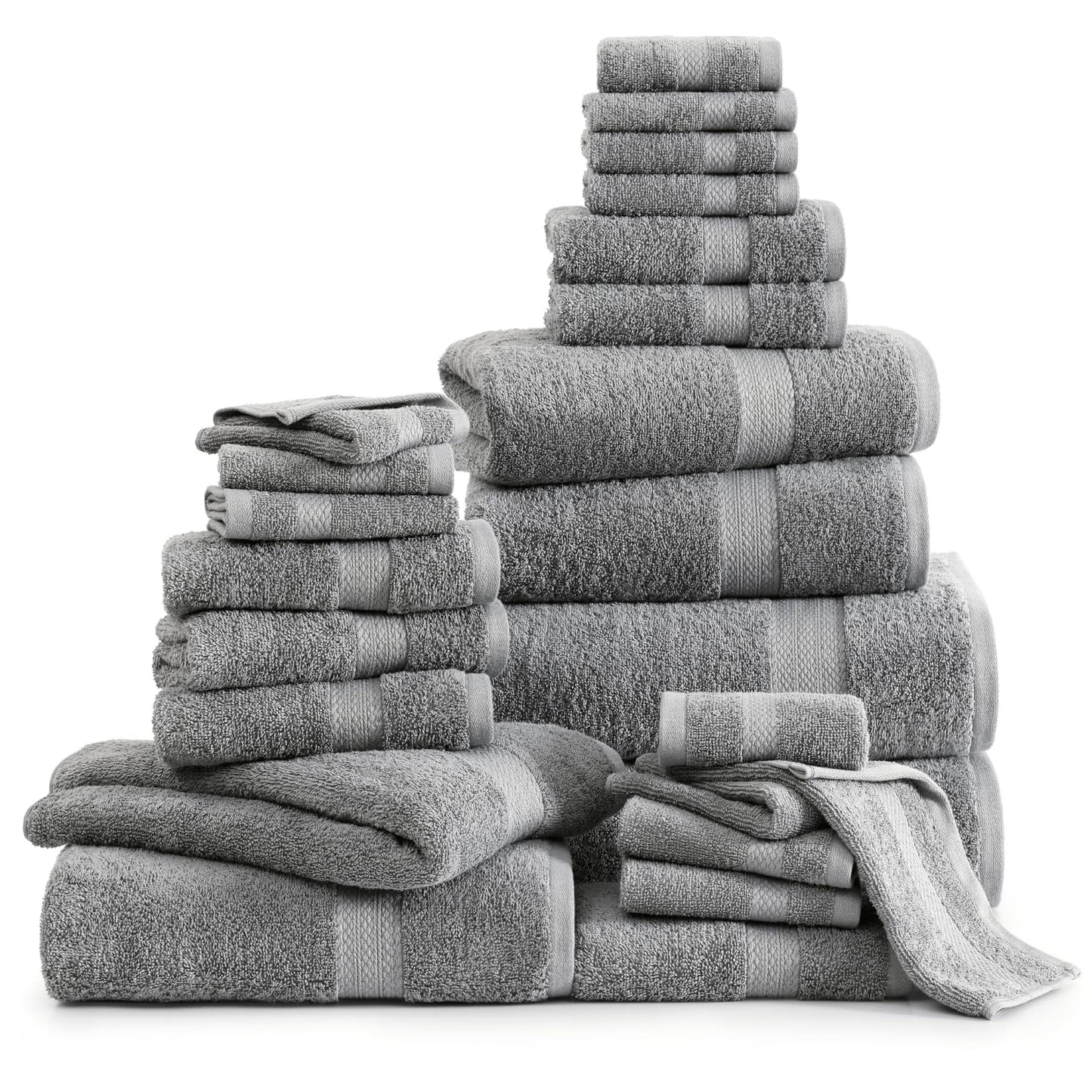 LANE LINEN 24 Piece Bathroom Towels Set - 100% Cotton Bath Towel Sets, 4 Bath Towels Extra Large, 2 Bath Sheets, 6 Hand Towels for Bathroom, 8 Face Wash Cloth, 4 Fingertip Towels - White Towels