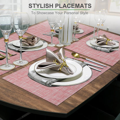 Set of 6 Placemats – Washable Woven Vinyl Table Mats for Dining, Kitchen, Indoor/Outdoor Use