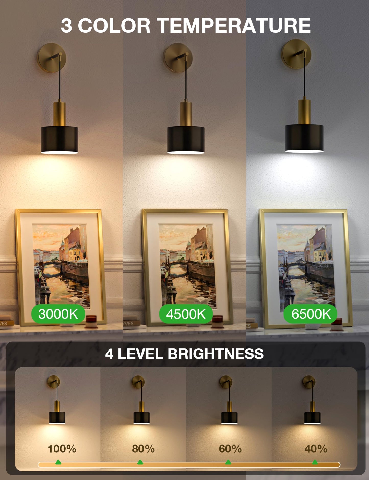 Rechargeable Battery Wall Sconce – 9-Color Dimmable Wireless Light