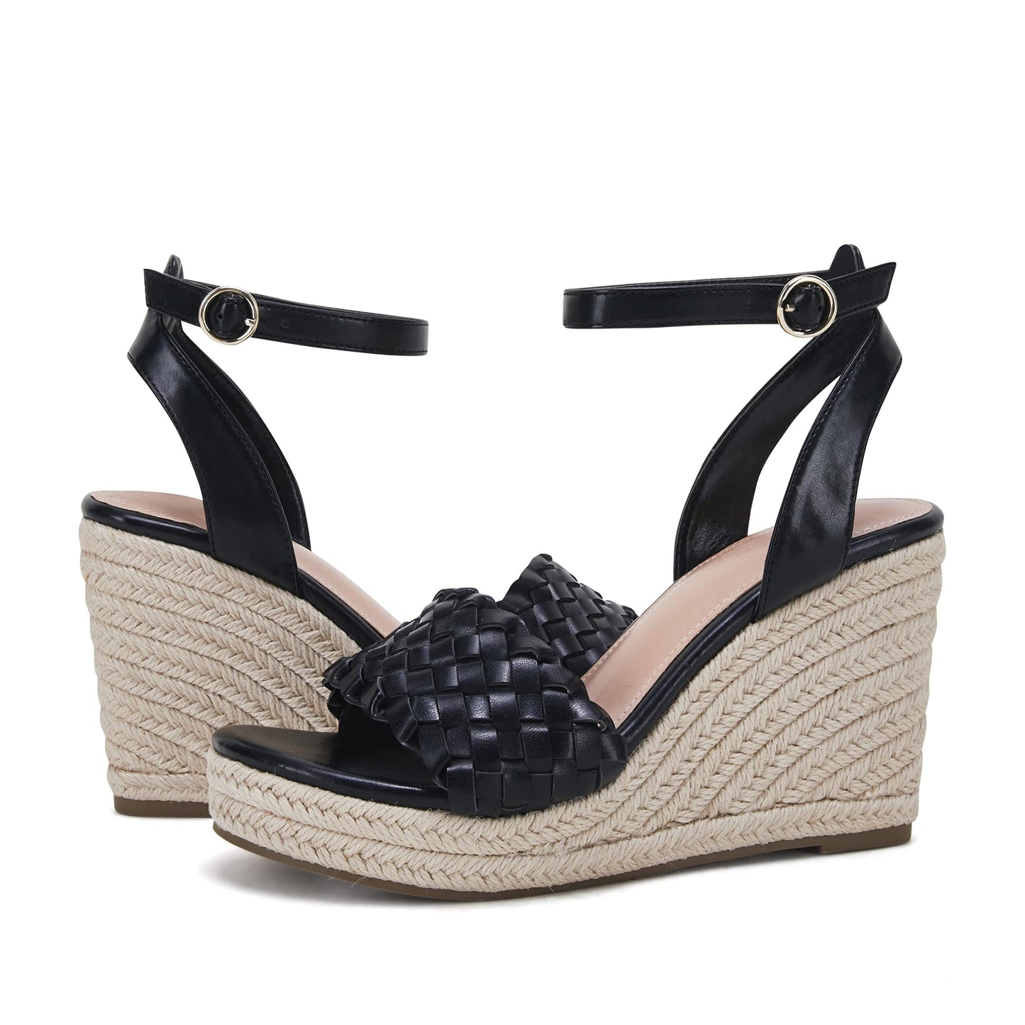 Coutgo Damen Plateau Keilsandalen Knöchelriemen Geflochtene Espadrille Schuhe