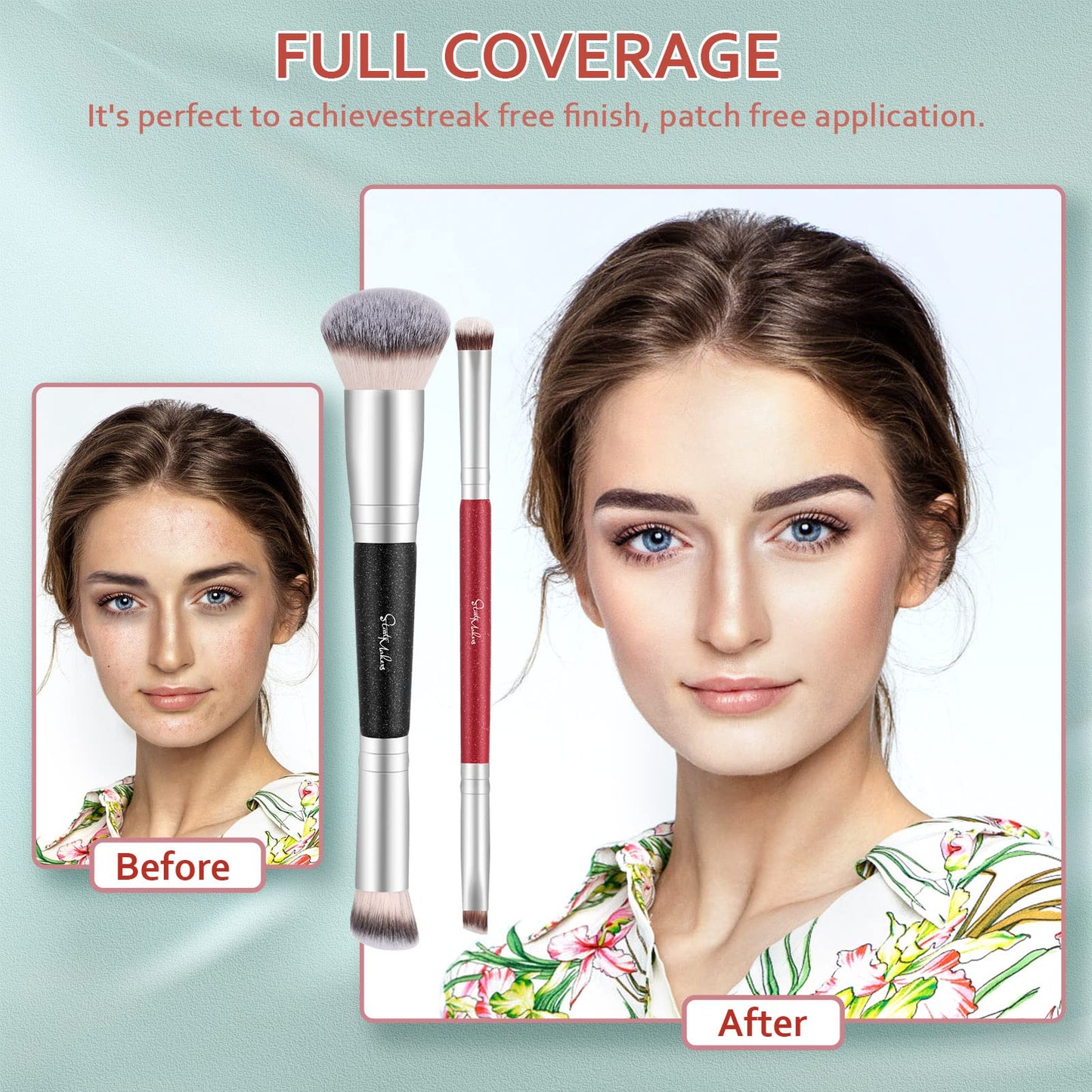 Make-up-Pinsel, Foundation-Pinsel mit zwei Enden – START MAKERS 2-in-1-Concealer-Pinsel, Gesichts-, Augenbrauen- und Lidschattenpinsel für Flüssigkeiten, Puder, Polieren, Verblenden, Konturieren, Foundation-Make-up-Pinsel (2 Stück) 