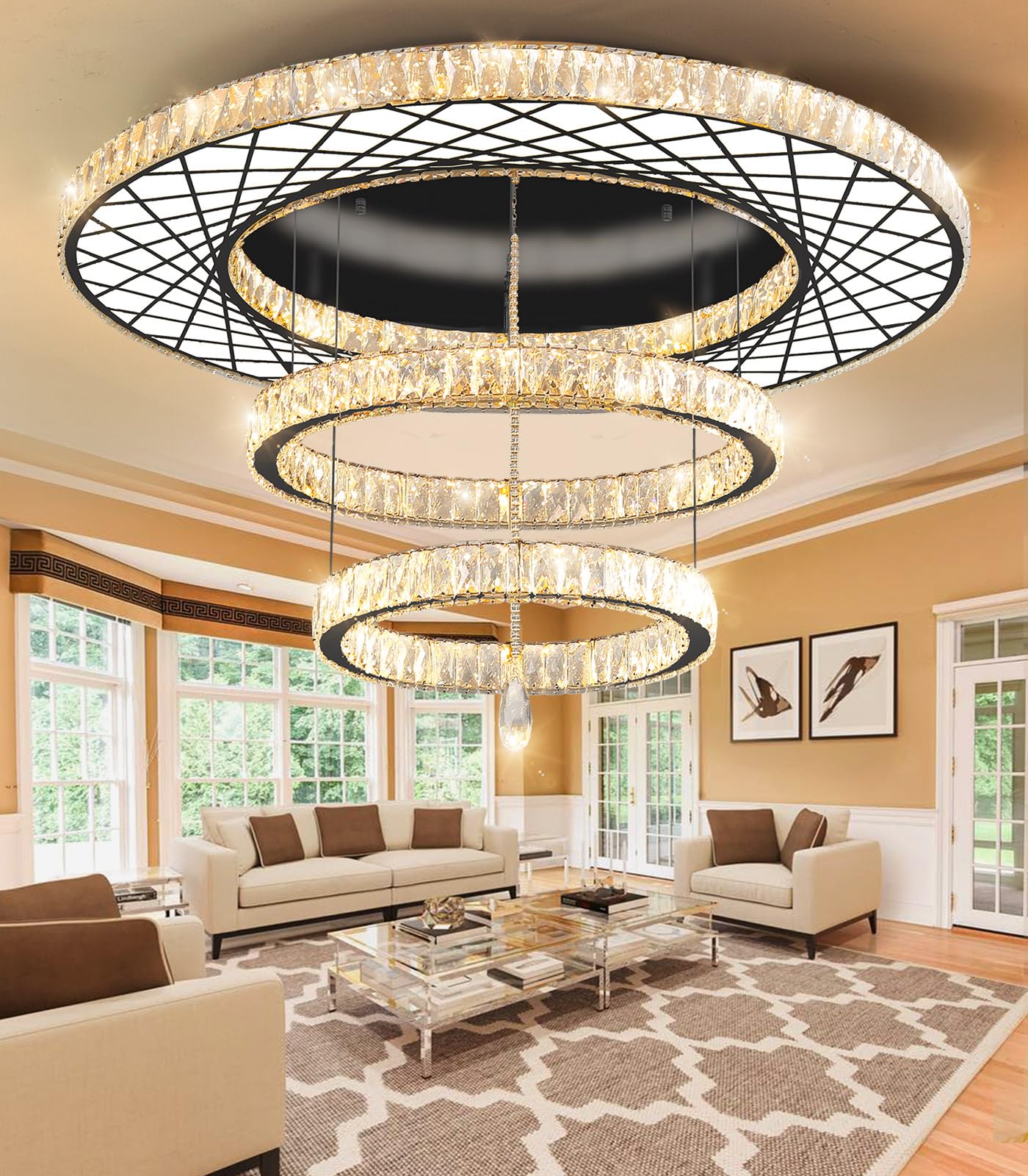 Modern Flush Ceiling Chandelier Bedroom Light Fixtures Crystal Flat Sloping Ceiling Lights for Hallway Kitchen Dining Room Dimmable Light with Remote Gold