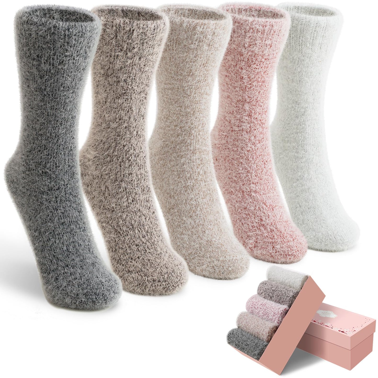 5 Pairs Fuzzy Soft Cozy Comfortable Socks for Women, Casual Sleep Comfy Socks, Perfect Warm Winter Gifts for Women