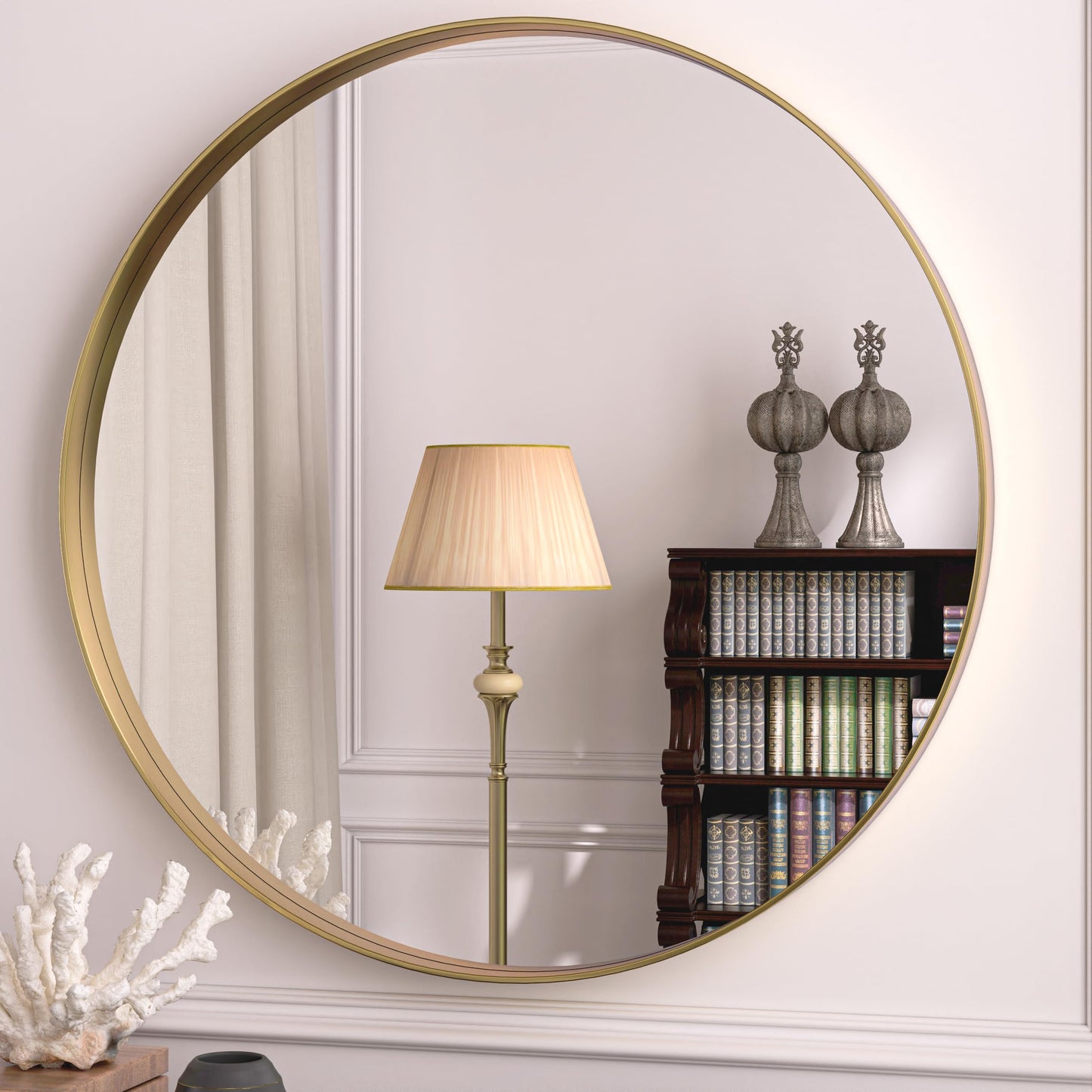 Hasipu Wall Mirrors Decorative, 40" Mirror Wall Decor, Beveled Edge Frameless Wall Mount Round Mirror for Living Room