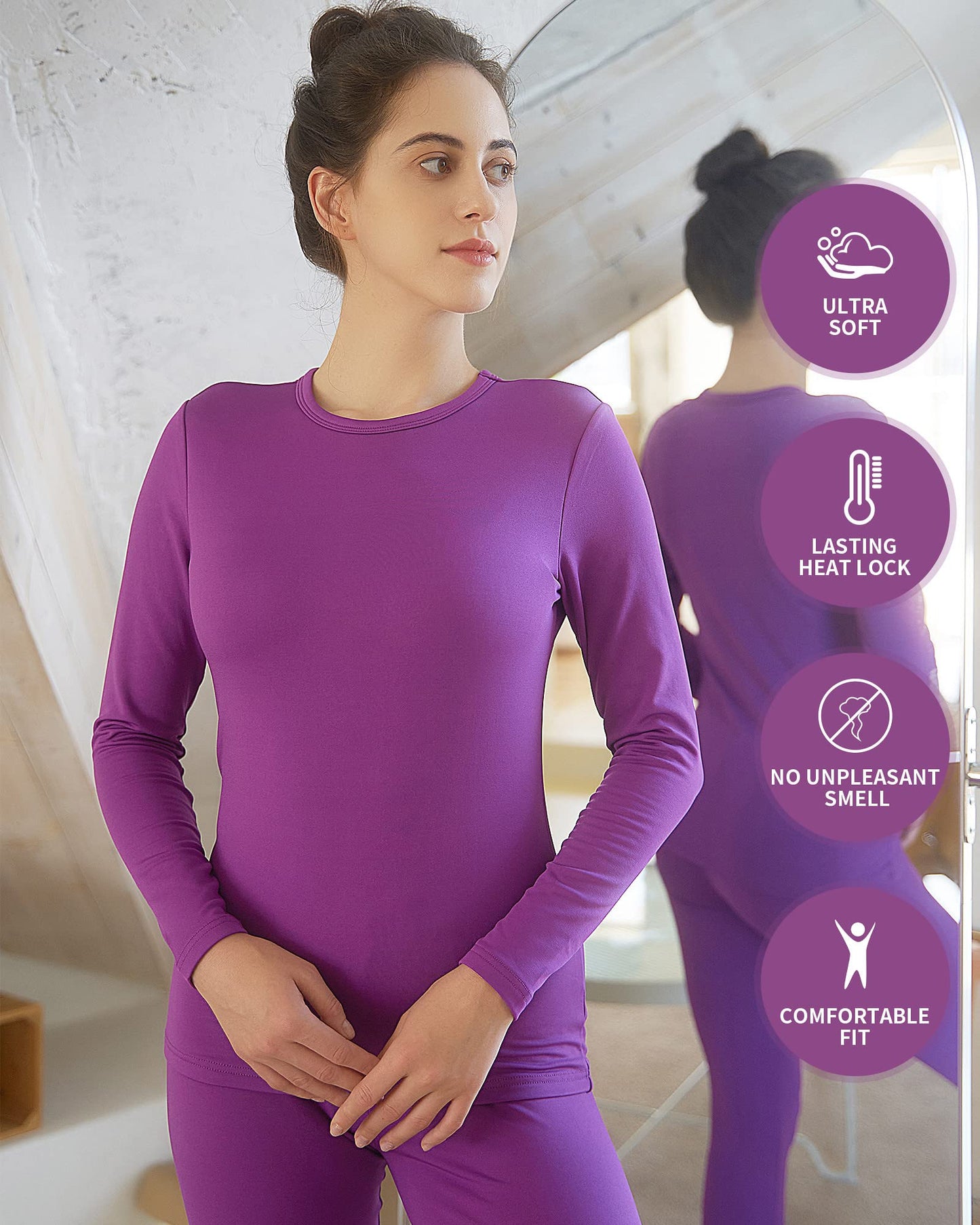 WEERTI Thermo-Unterwäsche für Damen, lange Unterhosen mit Fleecefutter, Basisschicht für Damen bei kaltem Wetter, Oberteil und Unterteil 