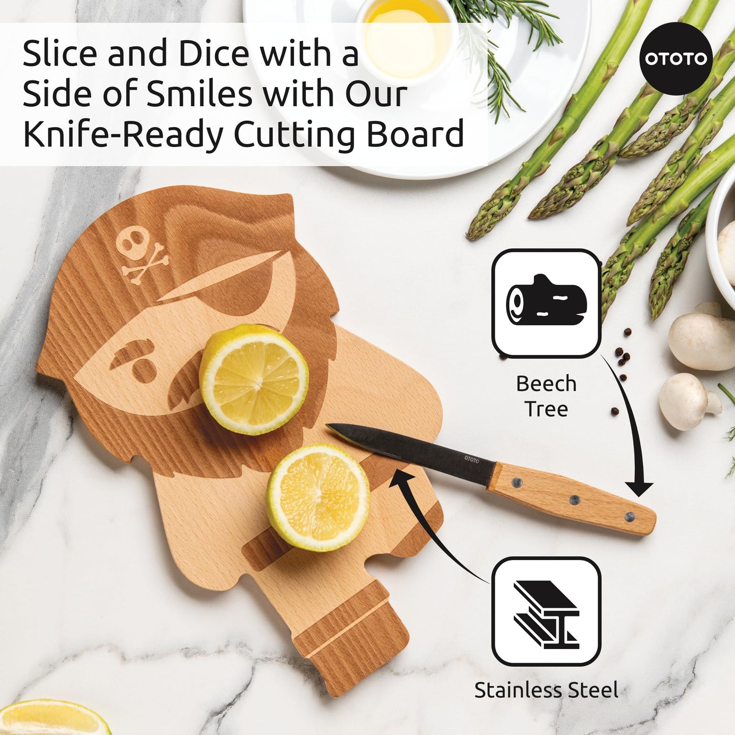 OTOTO Cutting Board Wooden & Plastic Cutting Boards for Kitchen, Fun & Spooky Kitchen Gadgets, Housewarming & Goth Gifts, Dishwasher Safe (Ninja, Wood)