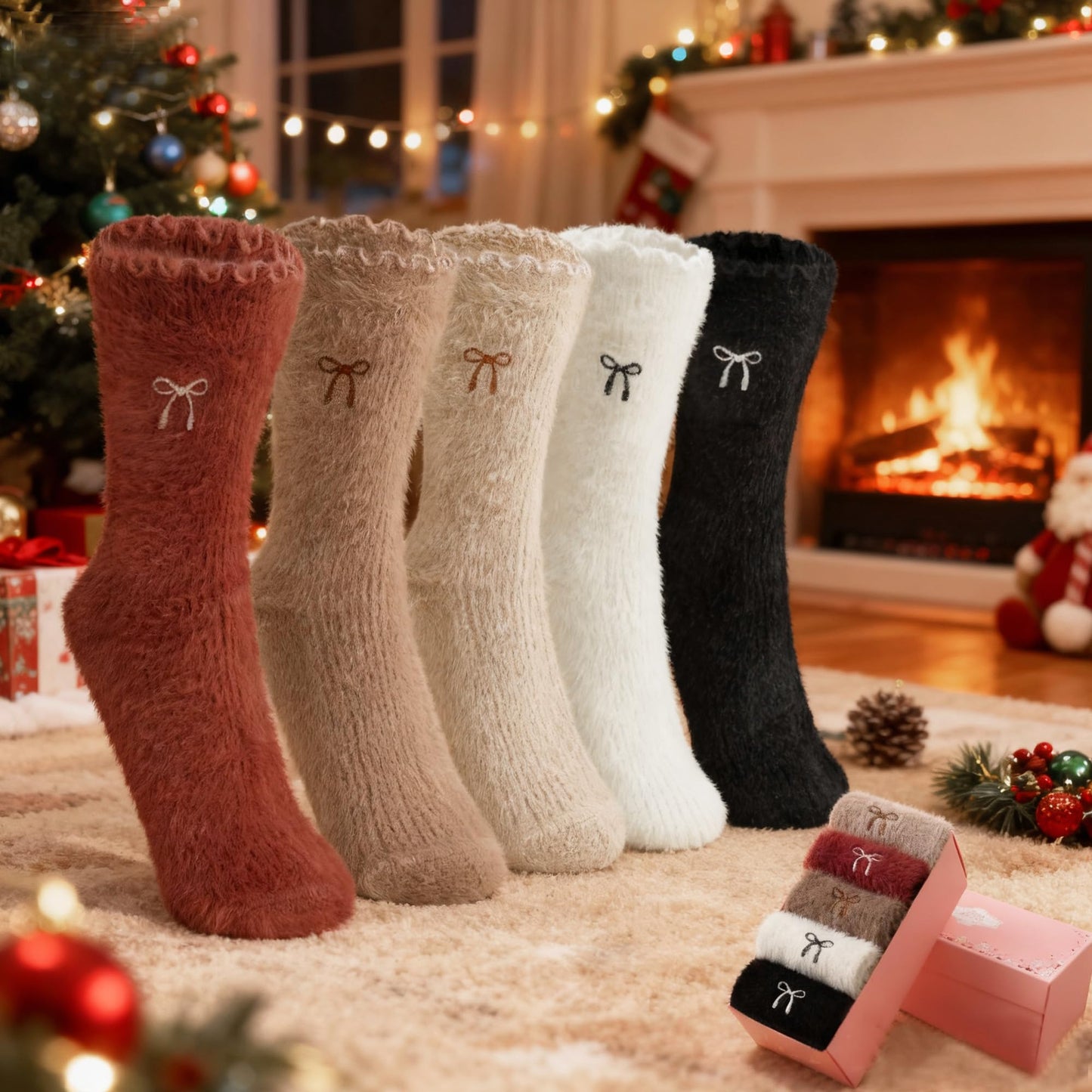 5 Pairs Fuzzy Soft Cozy Comfortable Socks for Women, Casual Sleep Comfy Socks, Perfect Warm Winter Gifts for Women