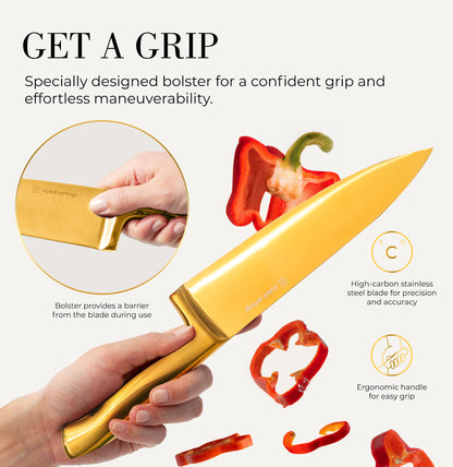 Copper Knife Set with Block - 14 PC Self Sharpening Knife Block Set