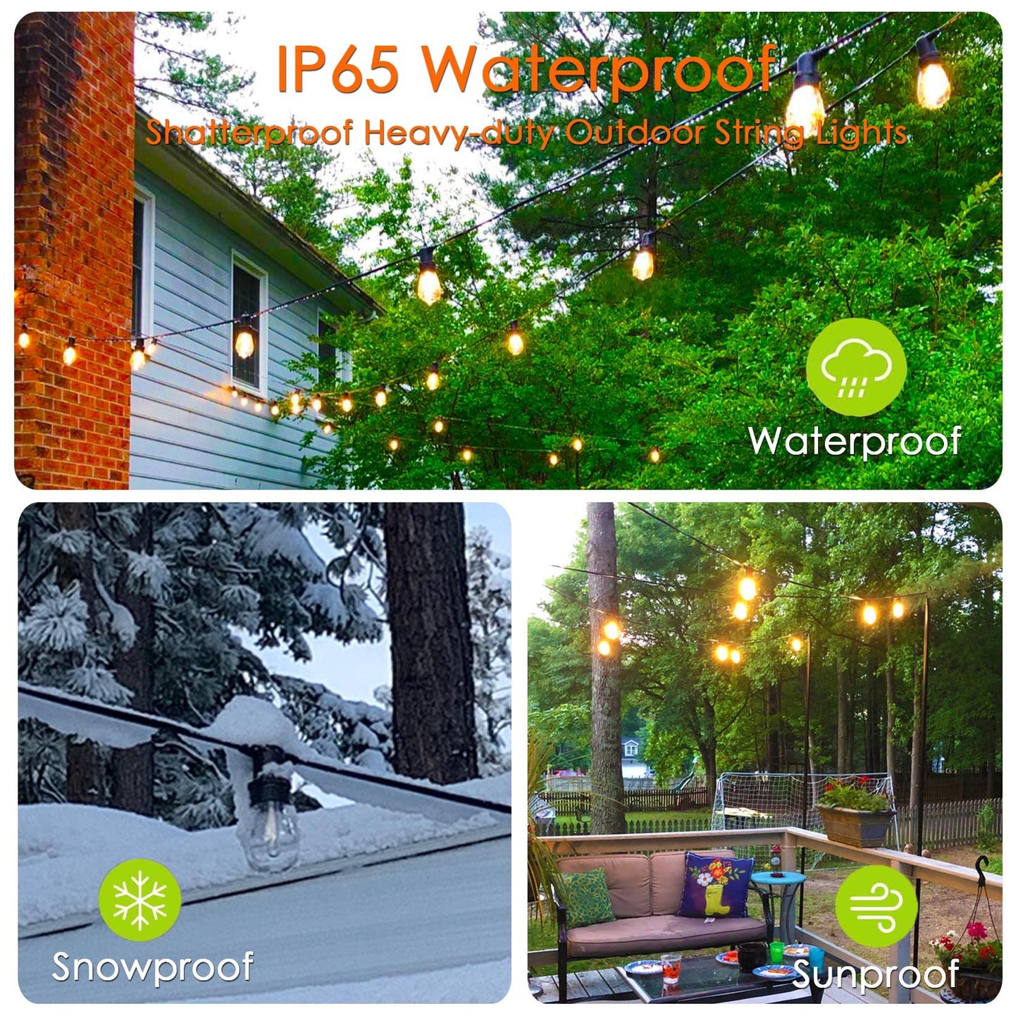 200FT String Lights for Outside LED Patio Lights Outdoor Waterproof with 63 Shatteproof Edison Lights Outdoor String Lights 2200K Outdoor Lights for Patio Gazebo Pergola Café