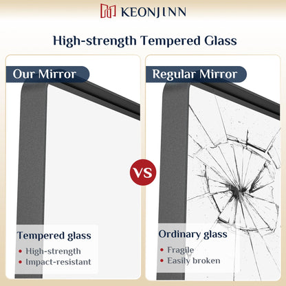 Keonjinn Black Mirror for Bathroom Sink, 24 x 30 Inch Sandblasted Finish Aluminum Wall Mirrors, Matte Black Rectangle Farmhouse Mirror with Shatterproof HD Tempered Glass, Anti-Rust Metal Frame