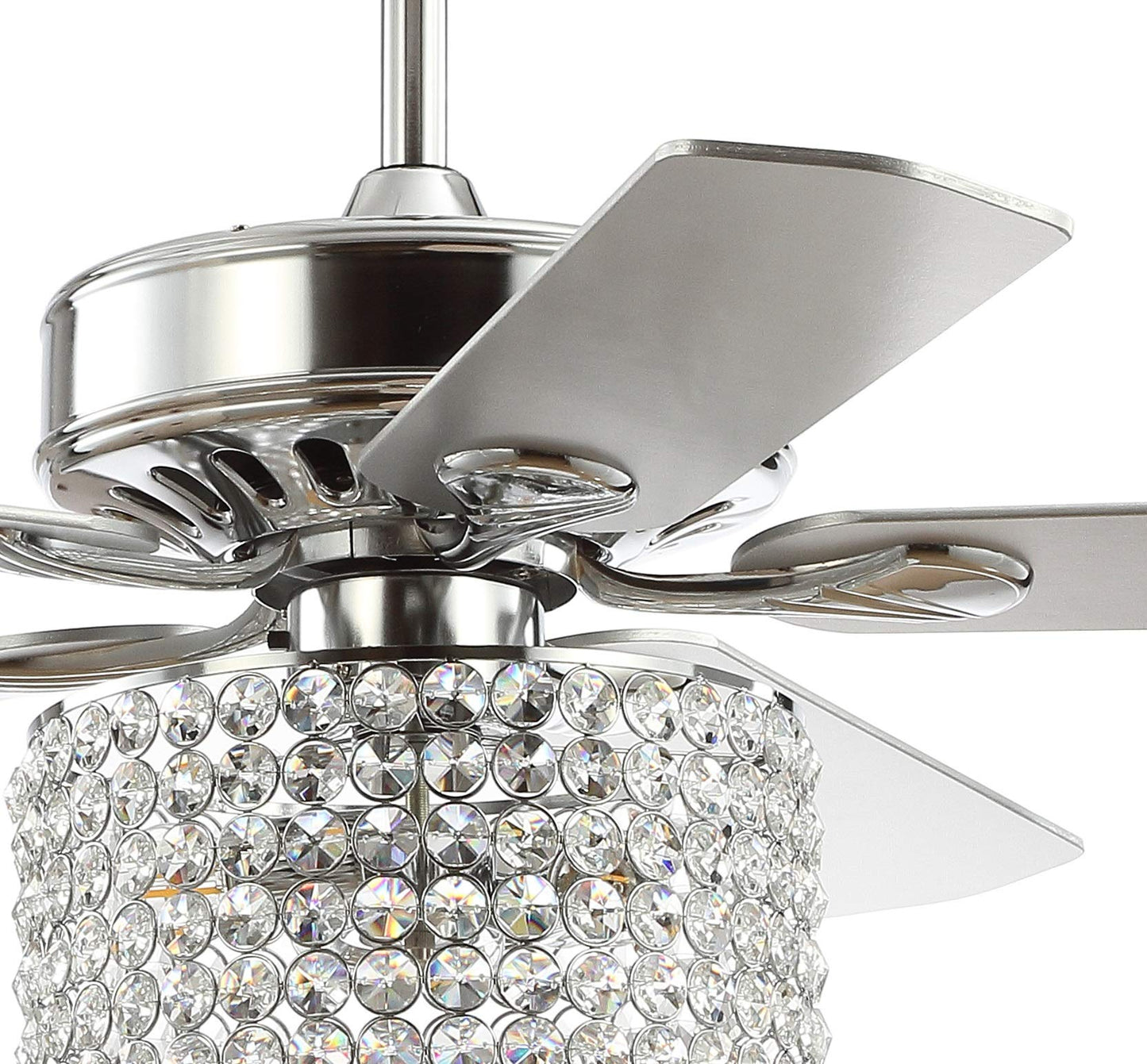 JONATHAN Y JYL9606A Brandy 52" 3-Light Crystal Prism Drum LED Ceiling Fan With Remote, Transitional, Glam, Classic, Modern, Contemporary, Living Room, Family Room, Dining Room, Bedroom, Chrome