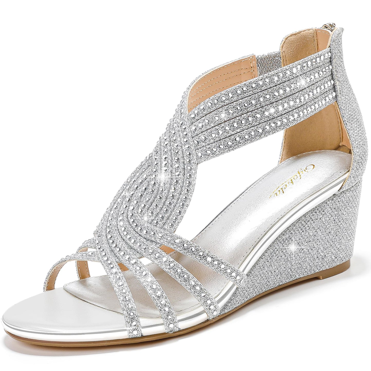 Damen Keilsandalen mit glitzernden Strasssteinen, offene Zehenpartie, modische, elegante Sandalen für Abendveranstaltungen, Hochzeiten und Abschlussbälle 