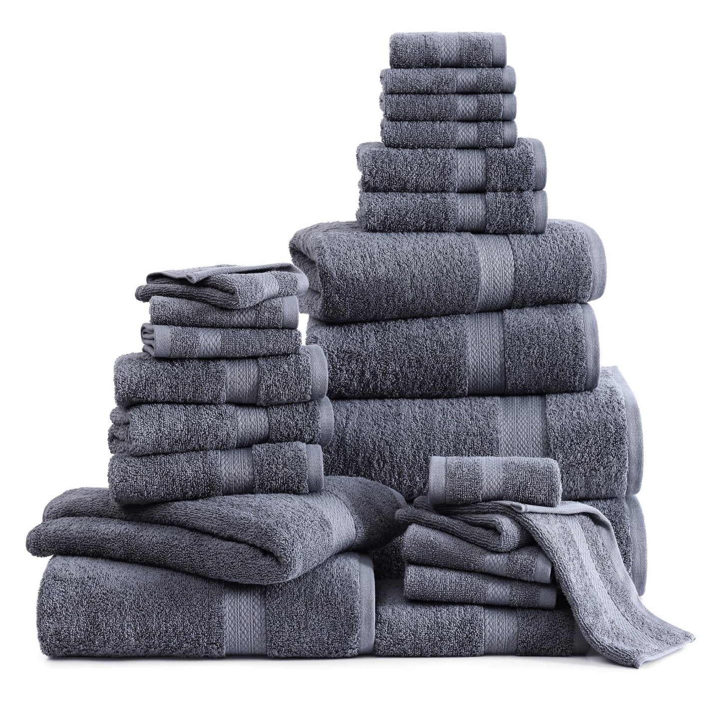 LANE LINEN 24 Piece Bathroom Towels Set - 100% Cotton Bath Towel Sets, 4 Bath Towels Extra Large, 2 Bath Sheets, 6 Hand Towels for Bathroom, 8 Face Wash Cloth, 4 Fingertip Towels - White Towels