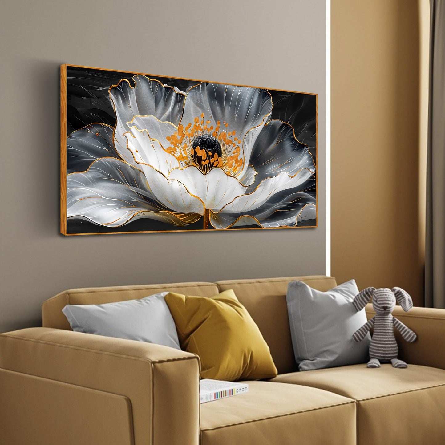 AOZEMI Floral Wall Pictures White Wall Art Lotus Wall Decorations Large Modern Artwork 29"x 59"Art for Kitchen Hotel