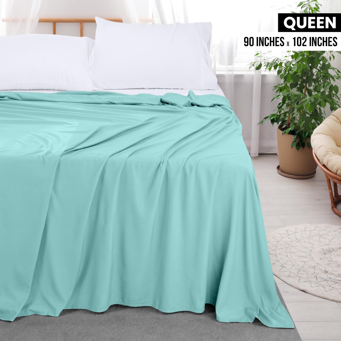 Draps plats Utopia Bedding - Lot de 6 - Tissu en microfibre brossé doux - Draps supérieurs résistants au rétrécissement et à la décoloration - Entretien facile (Queen, Blanc) 