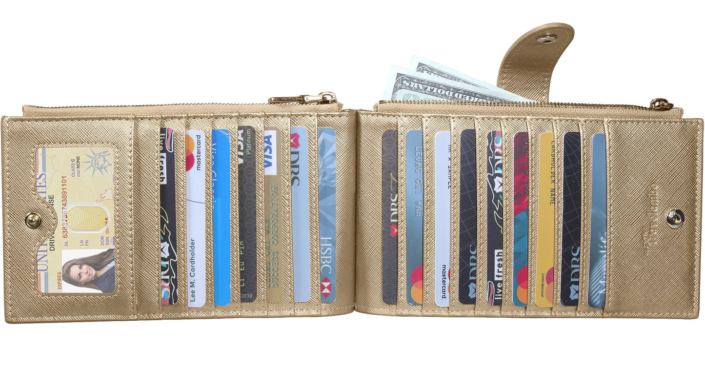 Travelambo RFID Wallet Women Large Size Bifold Multi Card Wallet Case with Zipper Pocke Credit Card Holder for Women