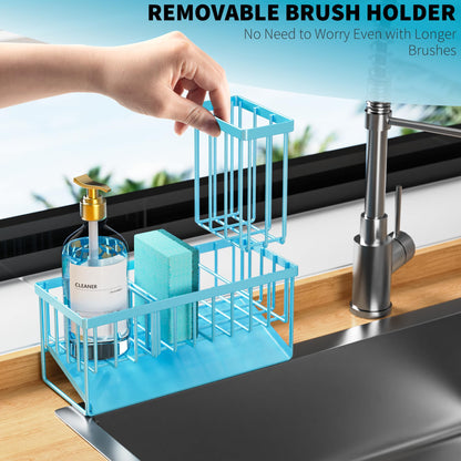 Kitchen Sink Caddy Organzier with High Brush Holder, Sponge Holder for Sink, 304 Rustproof Stainless, Kitchen Countertop Soap Dispenser Organizer, Kitchen Decor and Accessories