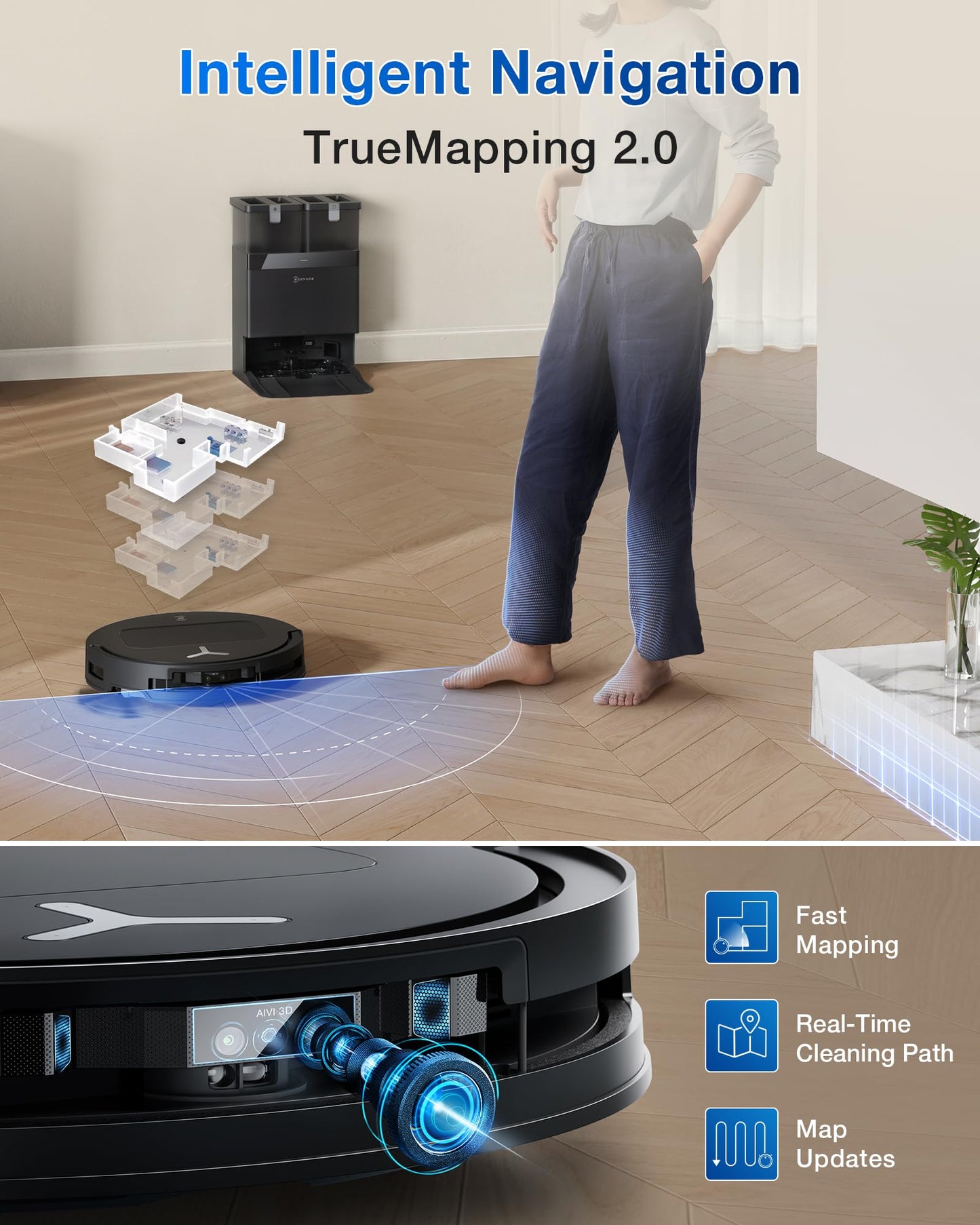 ECOVACS DEEBOT T50 MAX PRO Omni Robot Vacuum and Mop, 18,500Pa Suction, 18mm Auto-Lift, ZeroTangle &TruEdge 2.0, AIVI 3.0 Obstacle Avoidance, Auto Hot Water Mop Wash/Dry/Refill, Self-Emptying