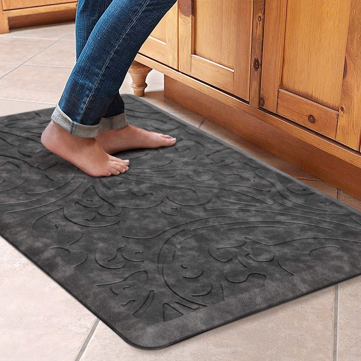 KMAT Tapis de cuisine rembourré anti-fatigue, imperméable, antidérapant, ergonomique, confortable, pour la maison, le bureau, l'évier, la buanderie, le bureau, 43,9 cm (l) x 71,1 cm (L), gris 