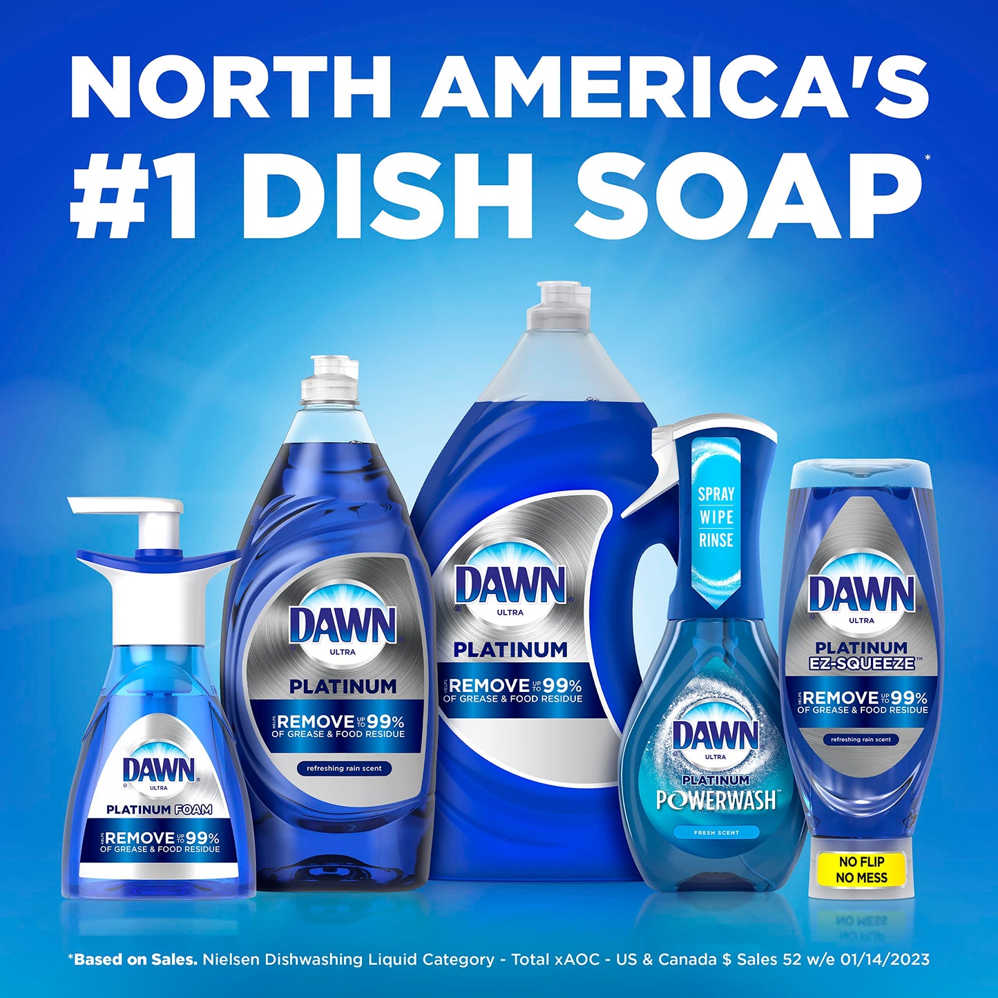 Dawn Platinum Dish Soap Liquid, Dishwashing Liquid, Grease Removal, Fresh Rain, 3x24oz + Sponge Bundle