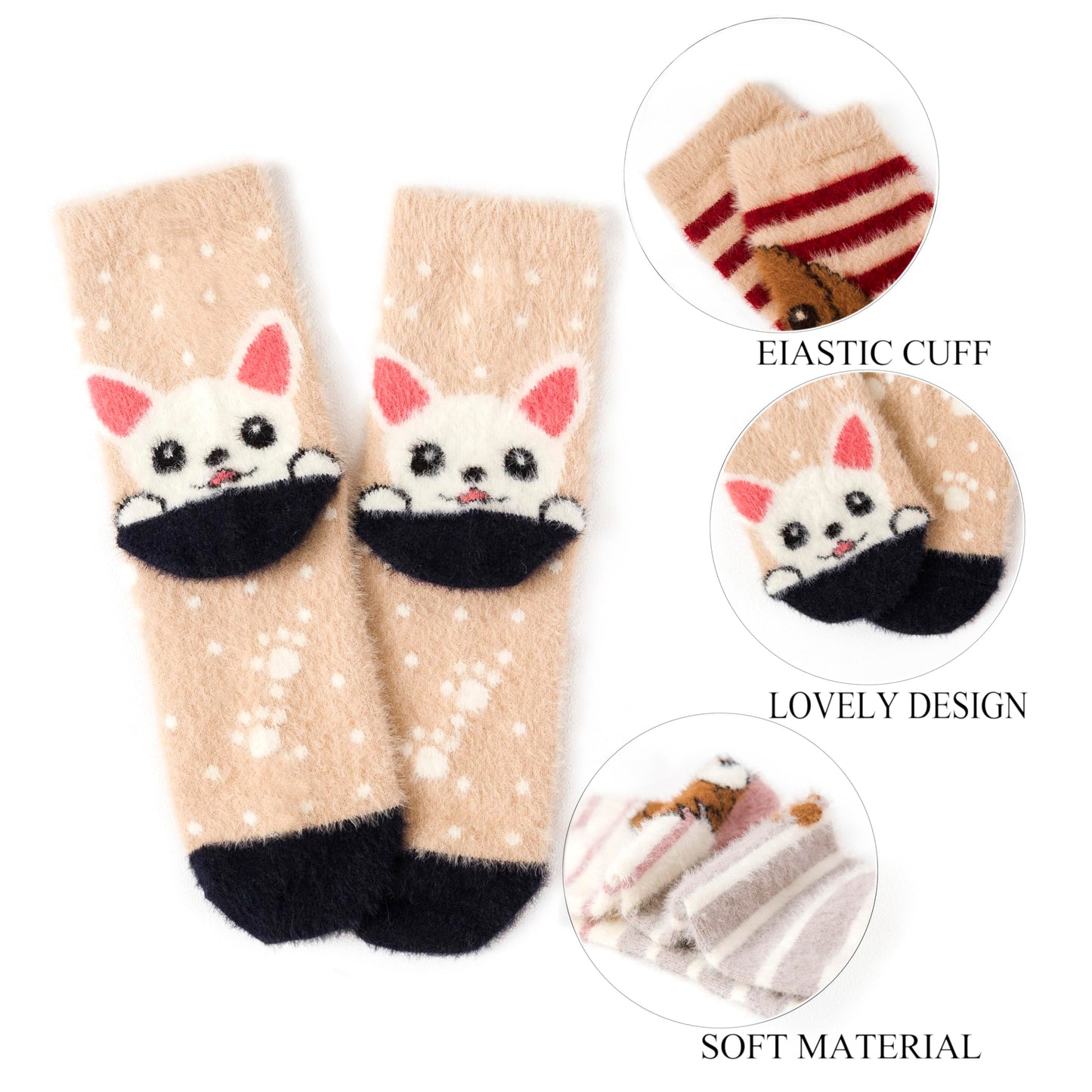5 Pairs Fuzzy Soft Cozy Comfortable Socks for Women, Casual Sleep Comfy Socks, Perfect Warm Winter Gifts for Women