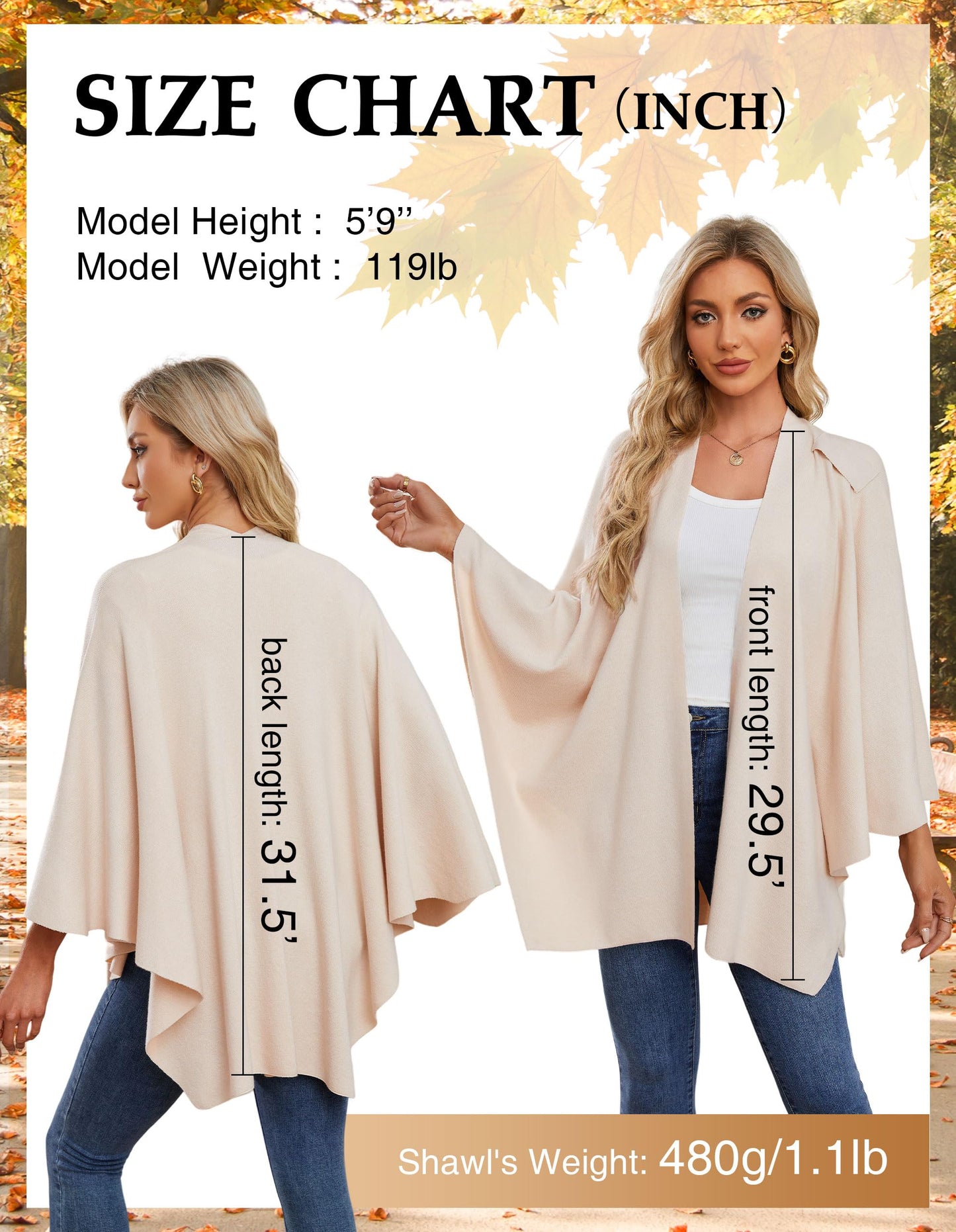 PULI Femmes Grand Poncho Croisé Sur Le Devant Pull Enveloppant Topper Tricoté Élégant Châles Cape pour l'Automne Hiver