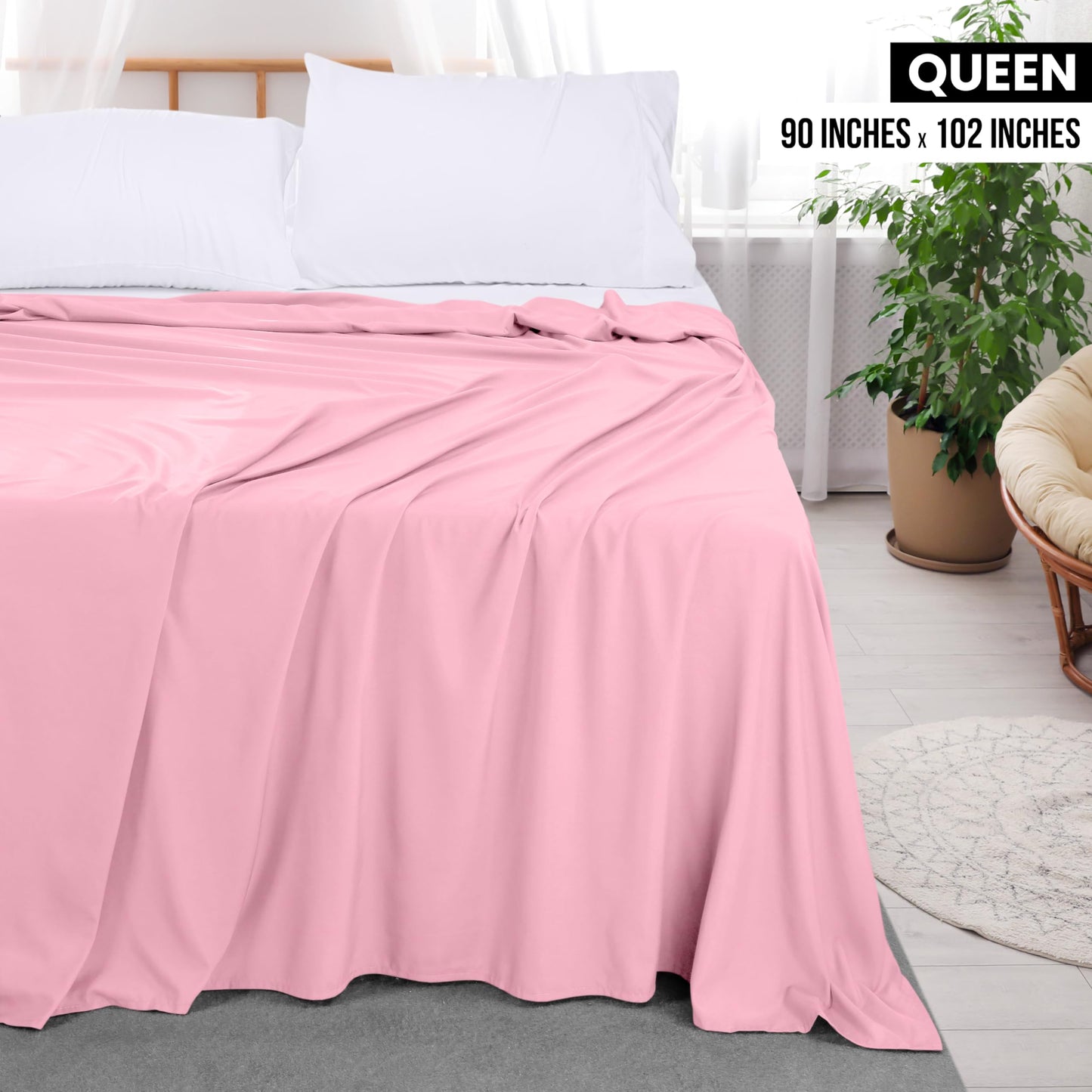 Draps plats Utopia Bedding - Lot de 6 - Tissu en microfibre brossé doux - Draps supérieurs résistants au rétrécissement et à la décoloration - Entretien facile (Queen, Blanc) 