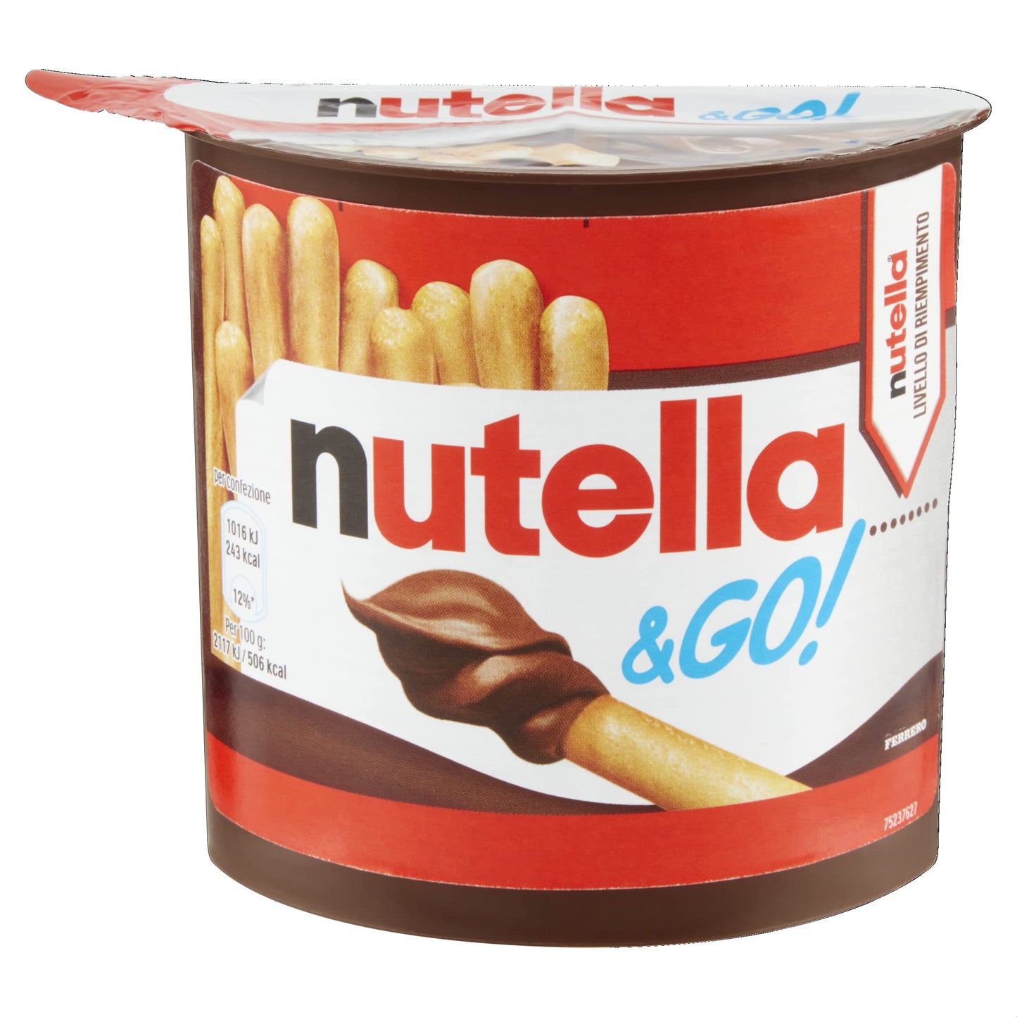 Nutella &amp; GO! Großpackung mit 12 Stück, Haselnuss- und Kakaoaufstrich mit Brotstangen, kleine Geschenke für den Weihnachtsstrumpf, Snackbecher, je 1,8 oz 