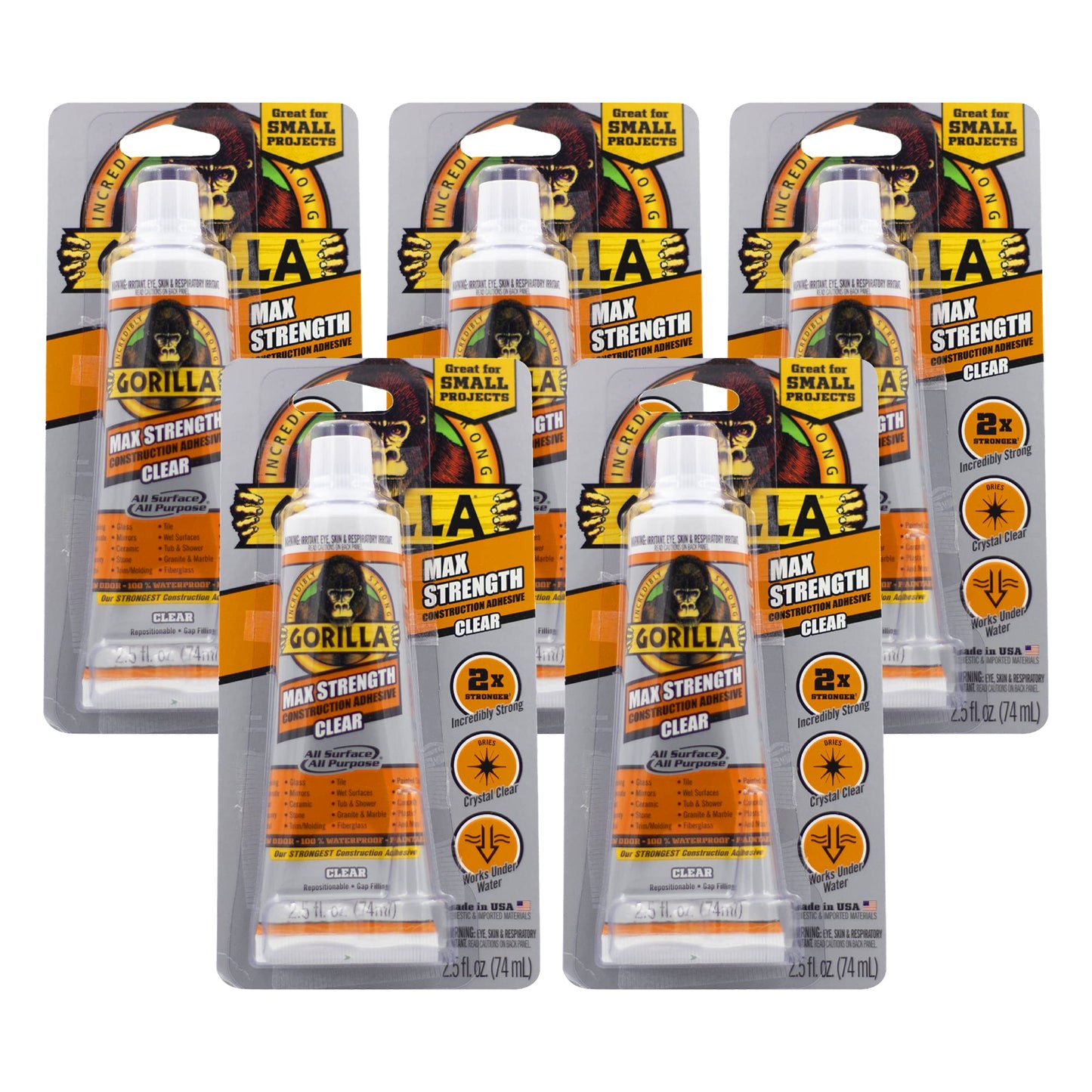 Gorilla Max Strength Construction Adhesive, Clear Glue, Squeeze Tube - Gap Filling and Waterproof