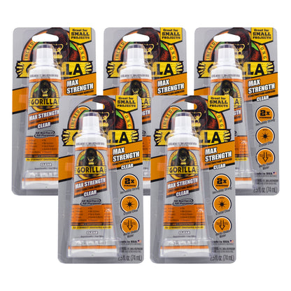Gorilla Max Strength Construction Adhesive, Clear Glue, Squeeze Tube - Gap Filling and Waterproof