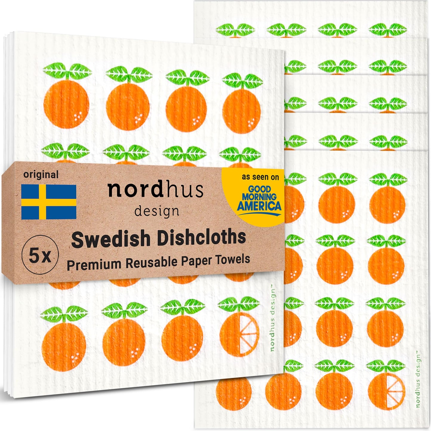 Nordhus Design Swedish Dishcloths for Kitchen, 10 Cloths, Made in Sweden - Reusable, Washable Cellulose Cotton Kitchen Cloths - Replace Paper Towels, Wipes, Sponges, Dish Rags