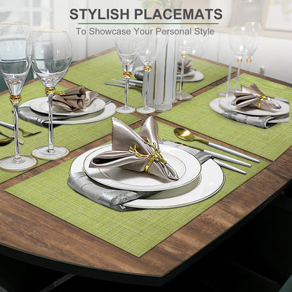 Set of 6 Placemats – Washable Woven Vinyl Table Mats for Dining, Kitchen, Indoor/Outdoor Use